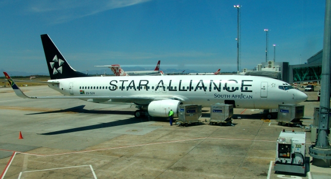 SAA Star Alliance plane at Cape Town International Airport
